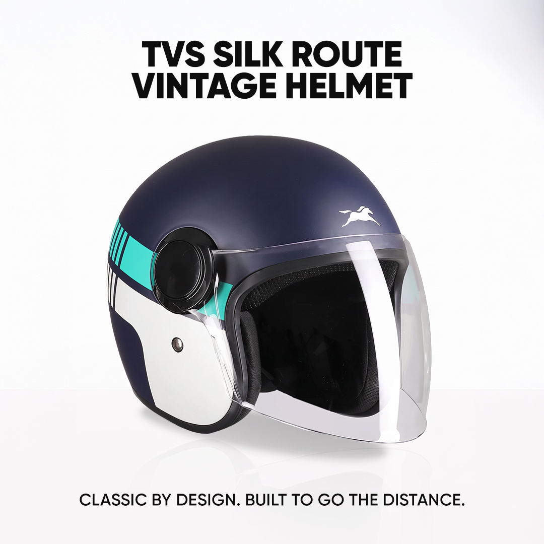 TVS Silk Route Helmet for Men & Women | Vintage Open Face Helmet with Clear Visor | ISI & DOT Certified | ABS Shell | EPS Liner | Retro Stylish Helmet for City & Highway Riding
